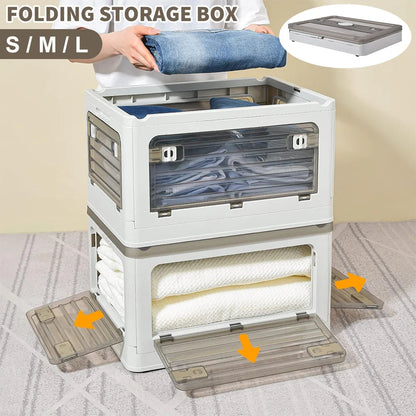 Collapsible Storage Box with Handle & Wheels | Clear & Stackable | 27 L / 40 L / 53 L – White