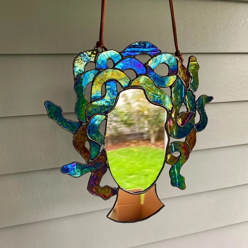Medusa Suncatcher Mirror with Stained Glass Design