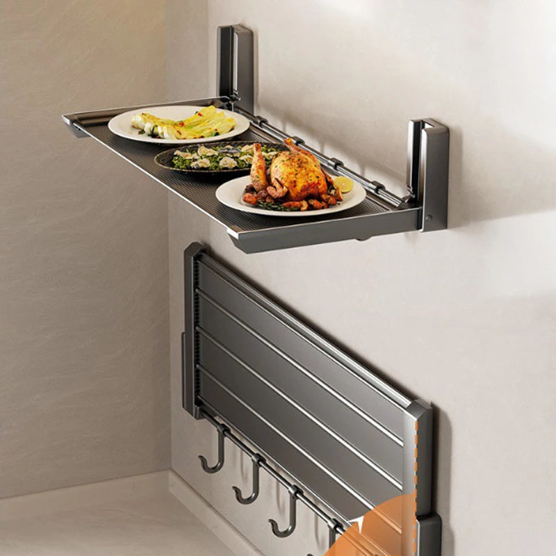 Foldable Kitchen Wall Shelf with Hooks | Spice Rack | 90° Collapsible Design & No Drilling Needed