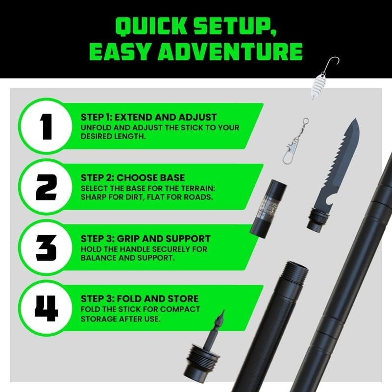 Aluminum Trekking Pole with Survival Tools | Adjustable Up to 106 cm | Shock-Absorbing Tip | Includes Camouflage Carry Bag