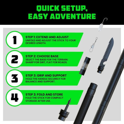 Aluminum Trekking Pole with Survival Tools | Adjustable Up to 106 cm | Shock-Absorbing Tip | Includes Camouflage Carry Bag