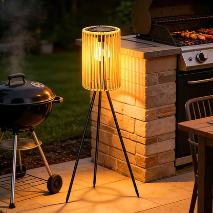 Handcrafted Solar Floor Lamp in Rattan Weave