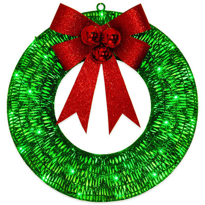 50cm LED-Enhanced Handmade Christmas Wreath in Gold and Green