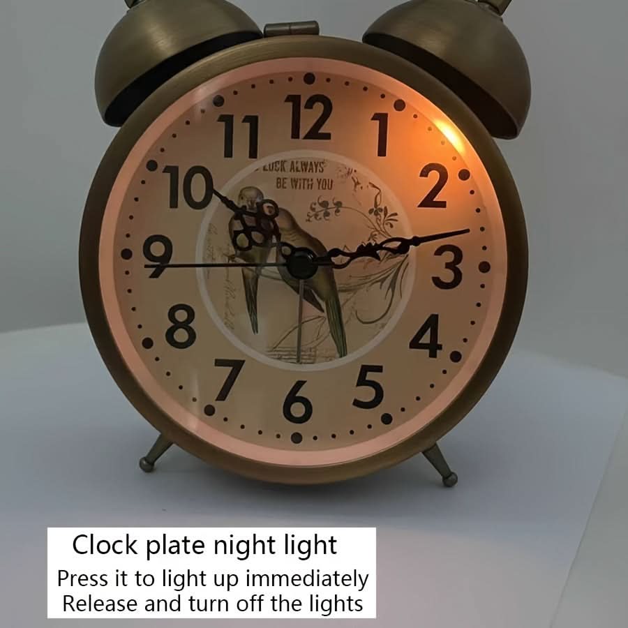 Scandinavian Vintage Twin Bell Alarm Clock with Luminous Metal Design