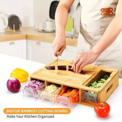 Bamboo Prep Station with Cutting Board Trays and Grater Storage