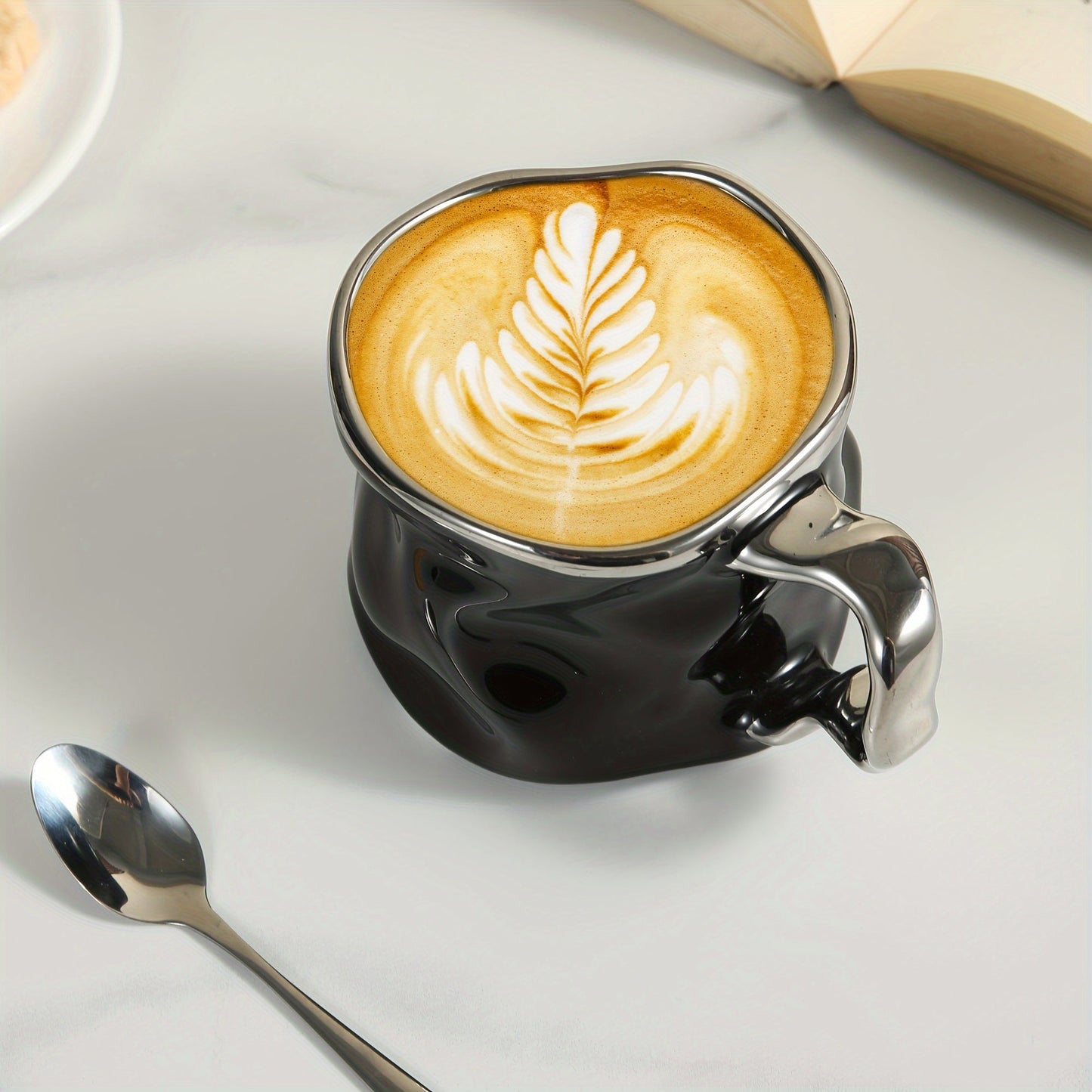 Handcrafted Ceramic Coffee Mug with Distinct Crinkled Pattern