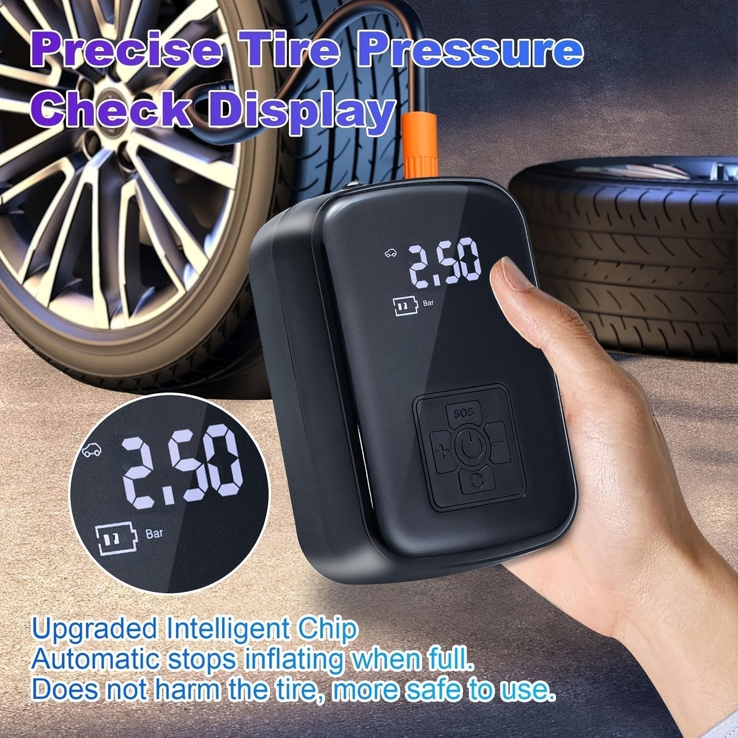 Portable Air Compressor with Digital Display & LED Light