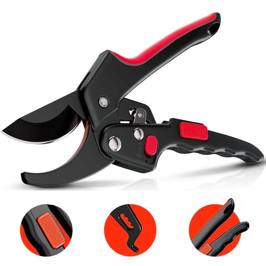 Ergonomic Pruning Shears with Ratchet Mechanism for Easy Cutting