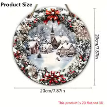 Wooden Christmas Sign with Relief Design - Winter Village and Snowy Scene - Wall and Door Decor