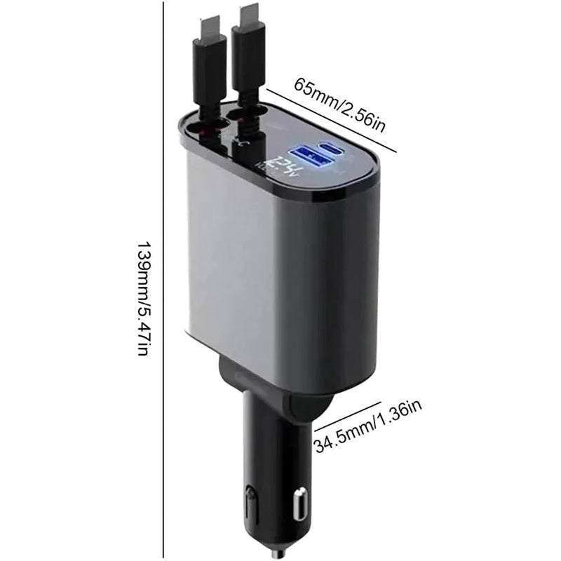 Retractable Cable Car Charger – 4 Functions