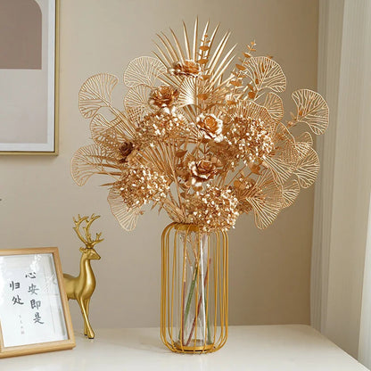 Artificial Leaves of Palm, Ginkgo & Eucalyptus with Roses & Hydrangeas – Elegant Decoration Flowers for Weddings & Home