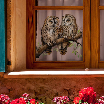 Self-Adhesive Wall Sticker Featuring Owl on Floral Branch | PVC Material