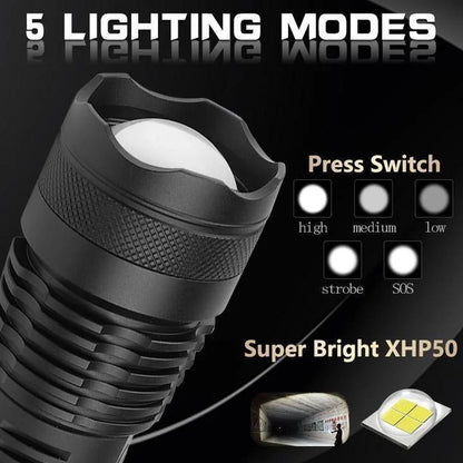 Rechargeable LED Flashlight with Zoom – High Lumen Output