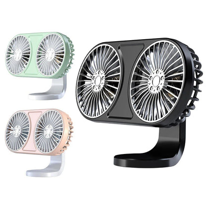 Dual-Head Car Fan with 360° Rotation and Ambient Lighting - USB Powered