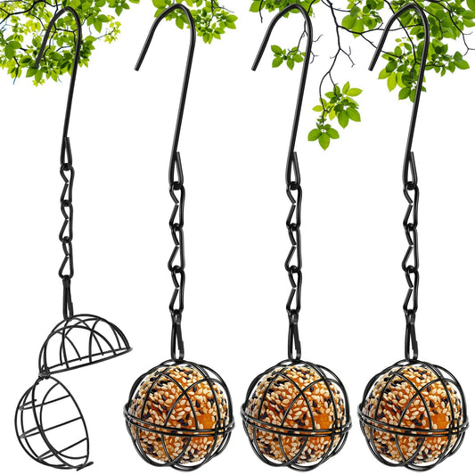 Bird Food Ball Set with Metal Chain | Pack of 4 | Iron | Diameter 7 cm