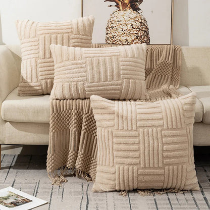 Boho Cream White Faux Fur Pillow Cover – Soft Plush Decorative Case for Sofa