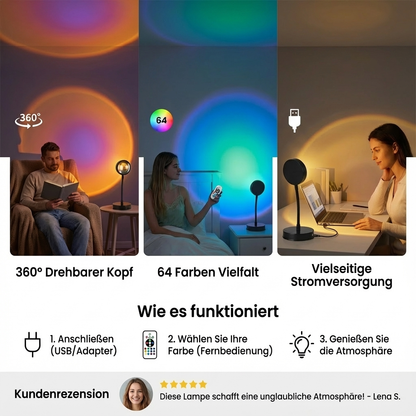 Rotating Mood Light Projector – 180° Sunset Lamp with Remote Control