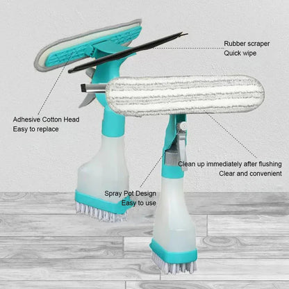 4-in-1 Window Cleaning Kit | Dual-Sided Squeegee with Sponge and Brush