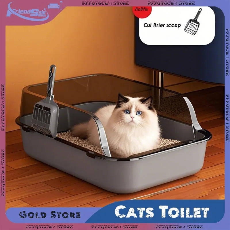 Half-Closed Cat Litter Box with Splash Guard and Included Scoop | Pet Supplies