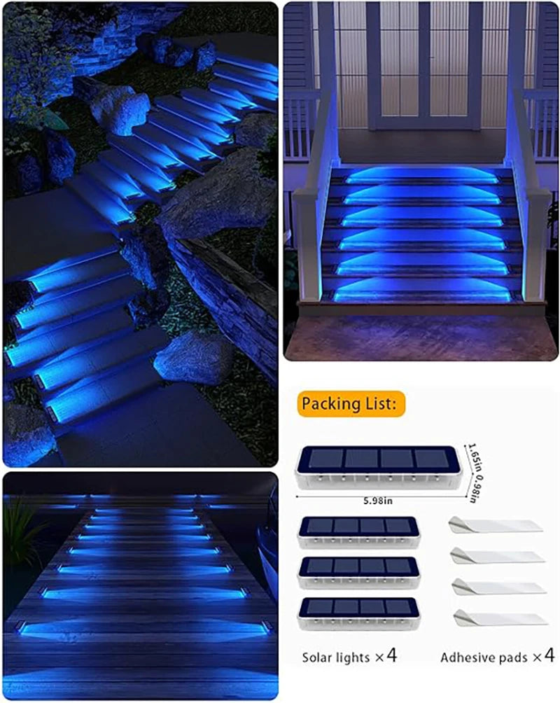 Solar Step Lights Set of 4 | 6 LED | Waterproof IP68 | Warm White or Blue