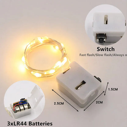 Battery-Operated LED String Lights | 1–2 m Length | Various Colors & Modes | Holiday and Party Decor