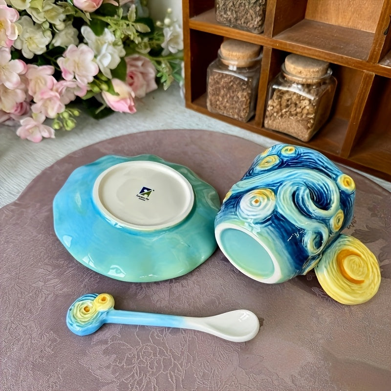 Ceramic Cup and Saucer Set – Hand-painted 3D Van Gogh Inspired Art