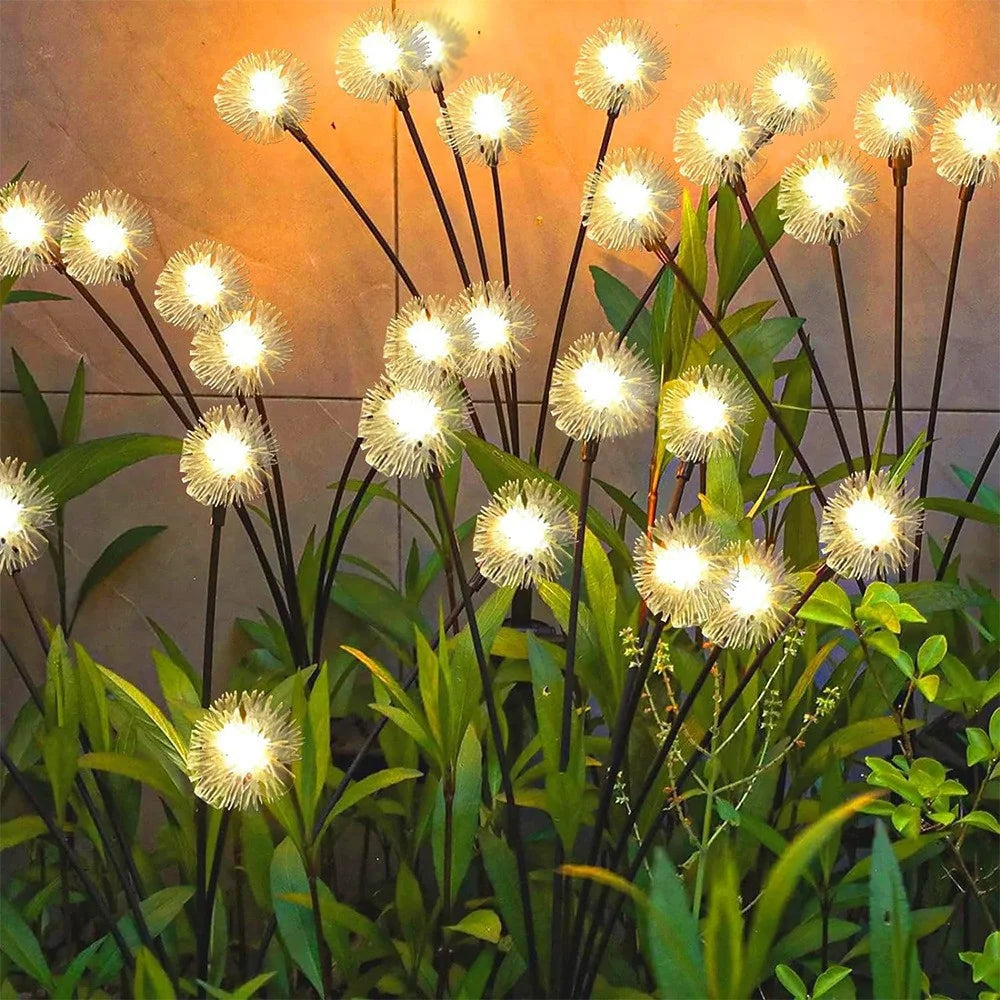 6-Flame LED Outdoor Lawn Lights - Solar Dandelion Design with Steady & Flash Modes for Garden Decoration