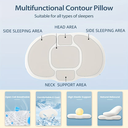 Cooling Cervical Memory Foam Pillow - Ergonomic Contour Support for Sleep