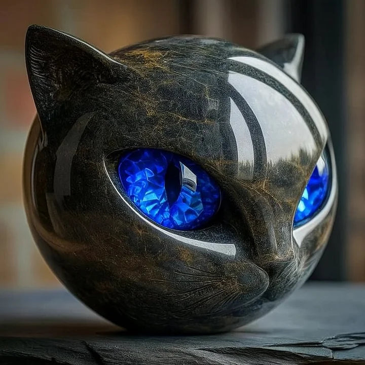 Black Cat Head Sculpture with Hypnotic Eyes – NoirCat Design