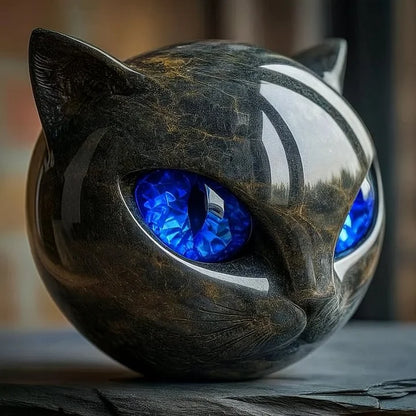 Black Cat Head Sculpture with Hypnotic Eyes – NoirCat Design