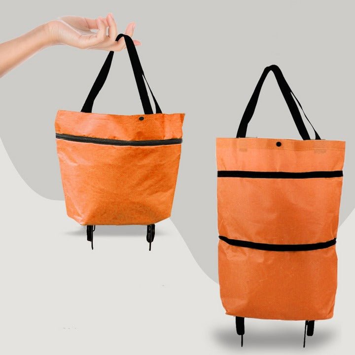 Wheeled Foldable Shopping Bag, 2-in-1 Trolley with Zipper and Handles, Reusable