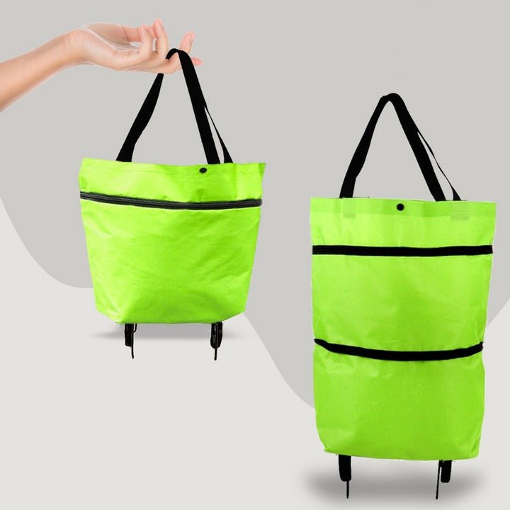 Wheeled Foldable Shopping Bag, 2-in-1 Trolley with Zipper and Handles, Reusable