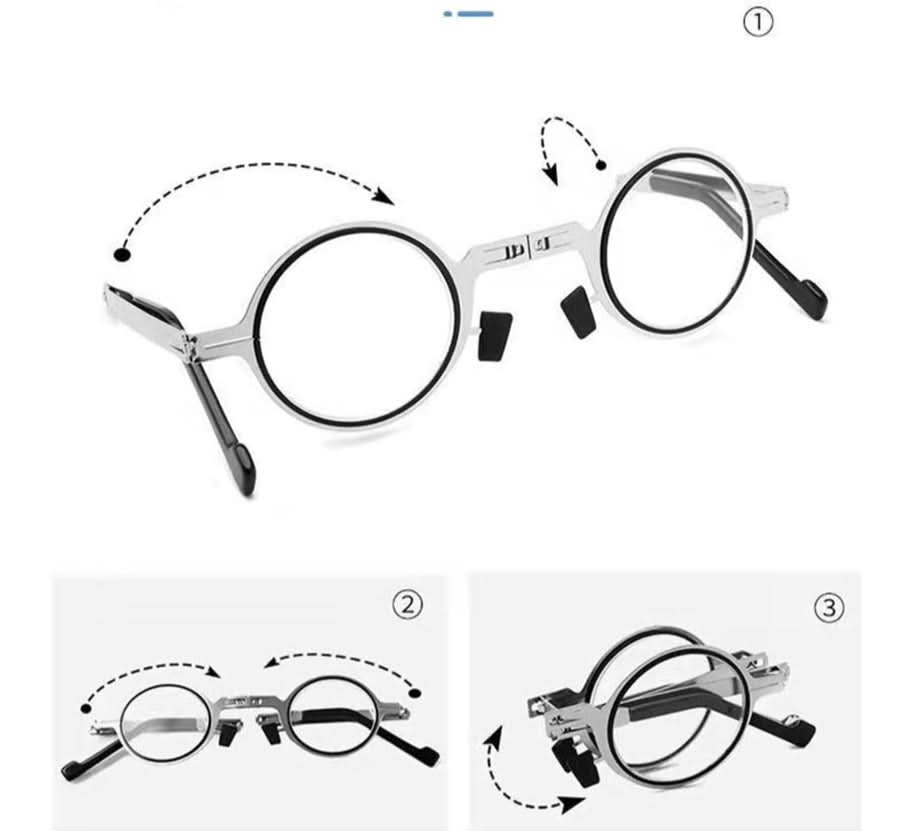 Lightweight Foldable Reading Glasses with Hard Case, Metal Frame, Scratch-Resistant Lenses, Magnification +1 to +4