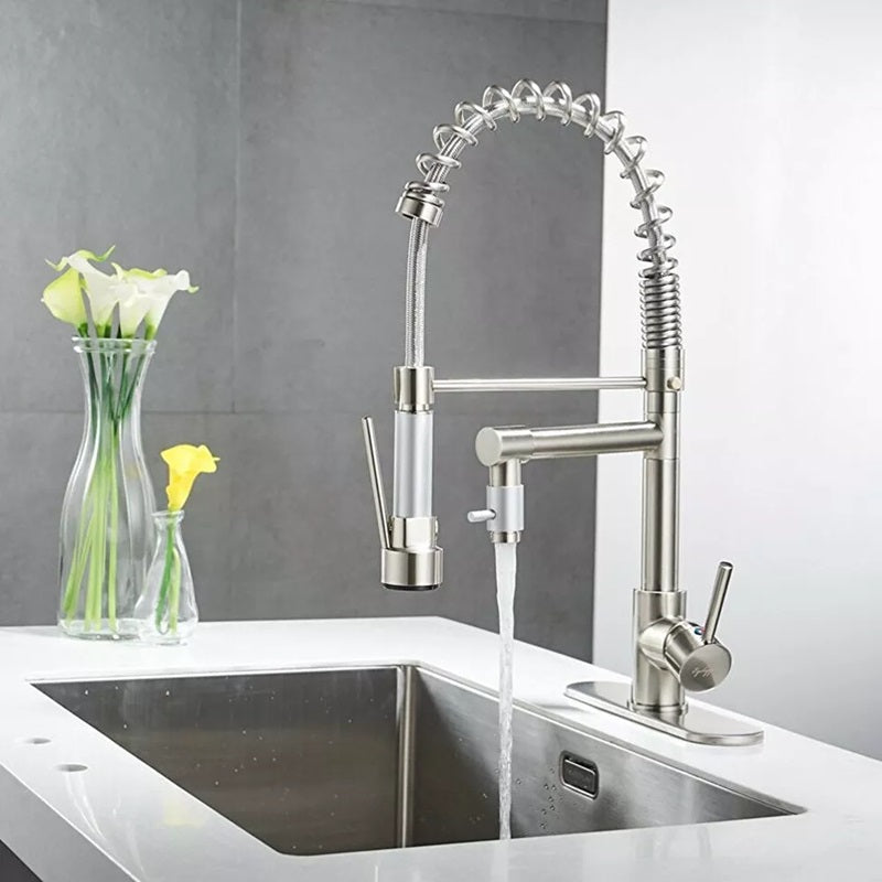 360-Degree Stainless Steel Kitchen Tap with Pull-Down Spring Spout