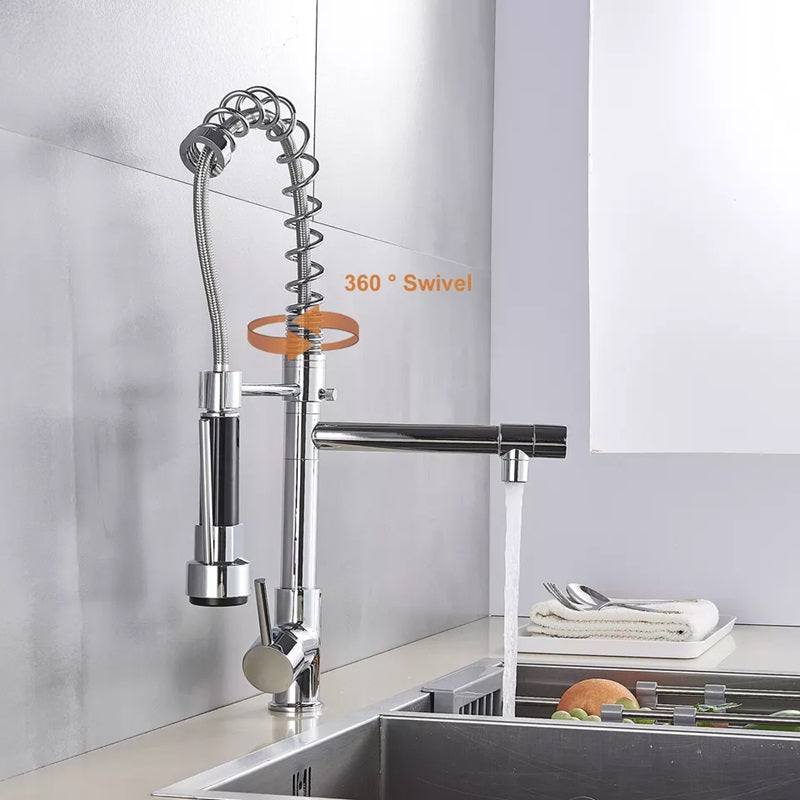 360° Rotating Spout Kitchen Faucet with Dual Spray Function