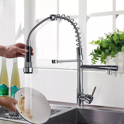 360° Rotating Spout Kitchen Faucet with Dual Spray Function