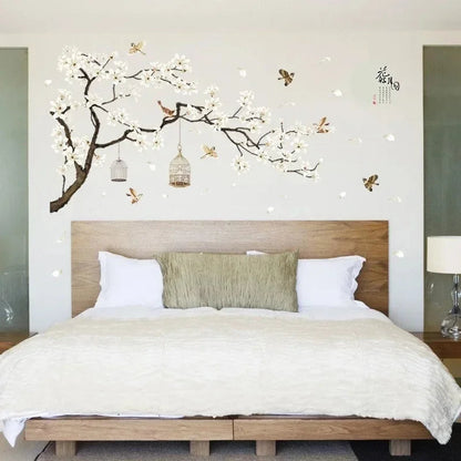 XXL Tree Wall Sticker 187x128 cm | Bird and Flower Wall Decal | Home Decor for Living and Bedroom