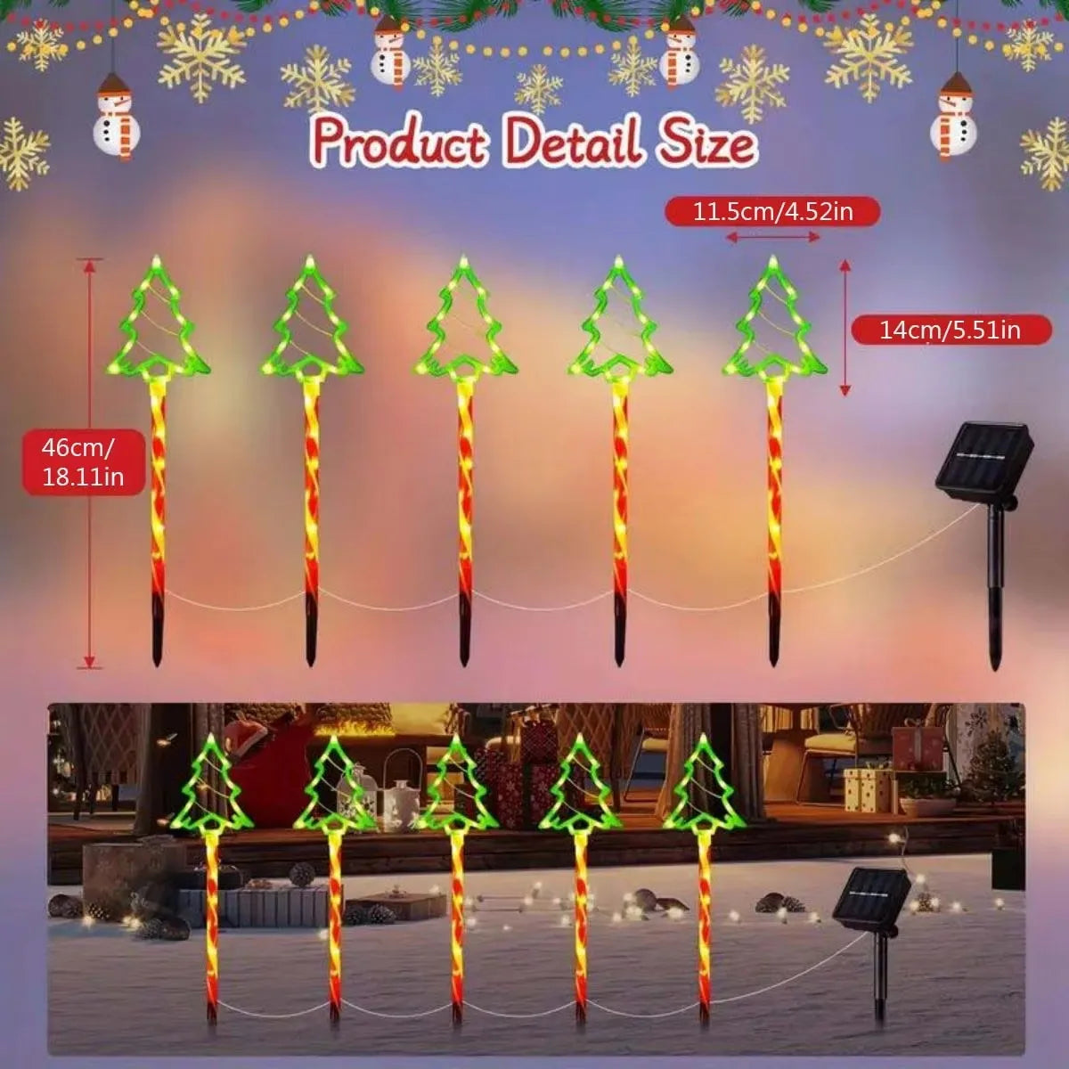 Solar Garden Lights Set of 5 - LED Candy Cane Decorations with 8 Lighting Modes - IP65 Waterproof