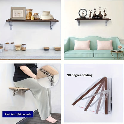 2-Piece Heavy-Duty Steel Folding Shelf Brackets – Adjustable Wall-Mounted L-Shaped Table Hinge with Screws