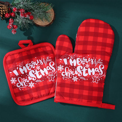 Festive Christmas Oven Mitts Set | Heat-Resistant Kitchen Gloves for Holidays