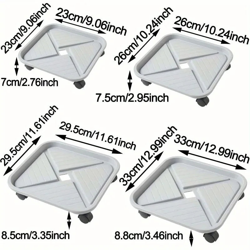 Plant Roller with Drip Tray | Square Mobile Plant Stand | Sturdy and Easy to Move