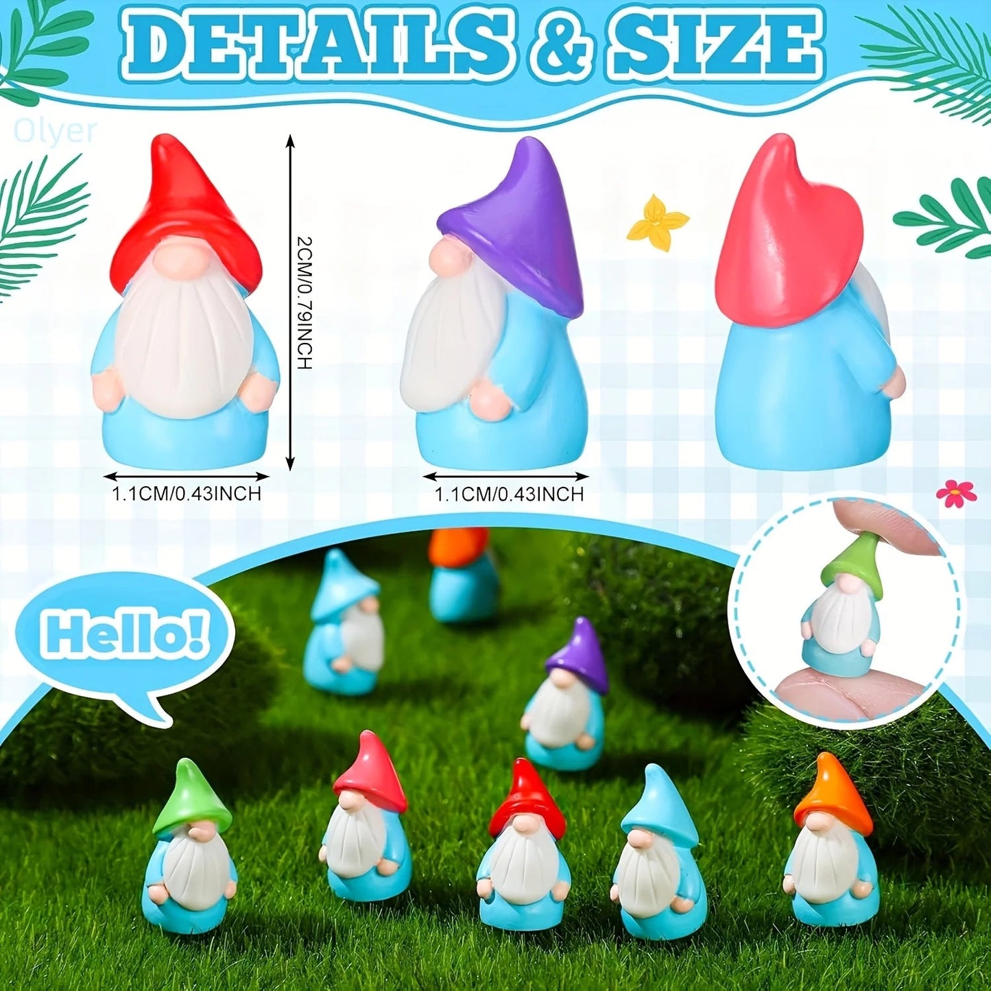 Mini Garden Gnome Set with 10 Pieces | Resin Statues | Colorful Fairy Garden Decor