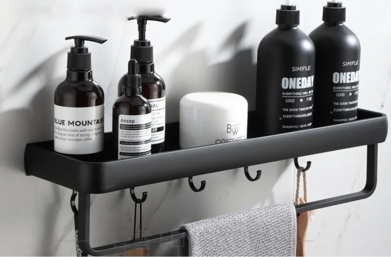Corner Shelf in Black Aluminum – No-Drill Installation