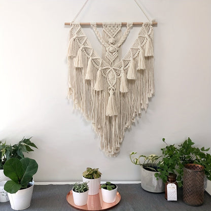 Handwoven Cotton Tapestry with Fringe – Bohemian Wall Decor for Bedroom