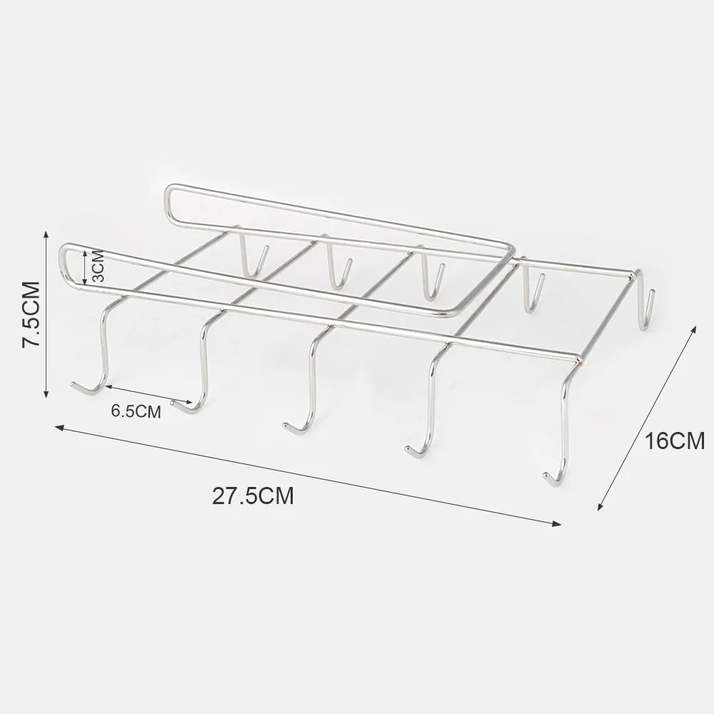 Under-Shelf Cup Holder with 10 Hooks in Stainless Steel and Chrome | 27.5 cm