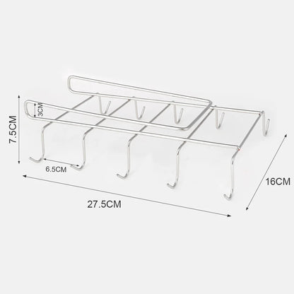 Under-Shelf Cup Holder with 10 Hooks in Stainless Steel and Chrome | 27.5 cm