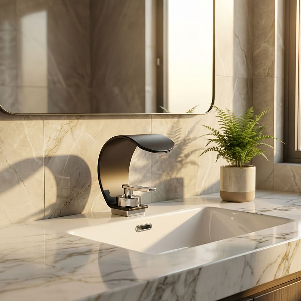 Mirror Basin Faucet with Waterfall Stream Design