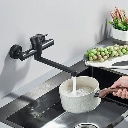 Wall-Mounted 360° Swivel Faucet with Dual Handles for Hot and Cold Water