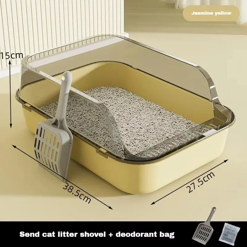 Half-Closed Cat Litter Box with Splash Guard and Included Scoop | Pet Supplies