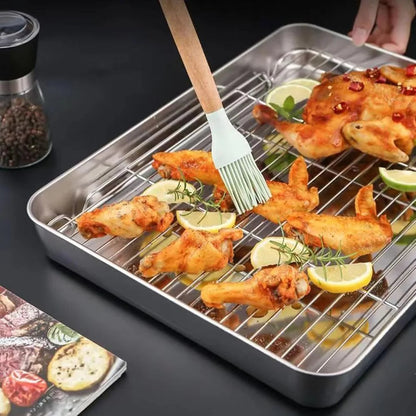 304 Stainless Steel Baking Sheet Set | Rectangular Grill Rack | Oven & BBQ Pan with Drip Tray